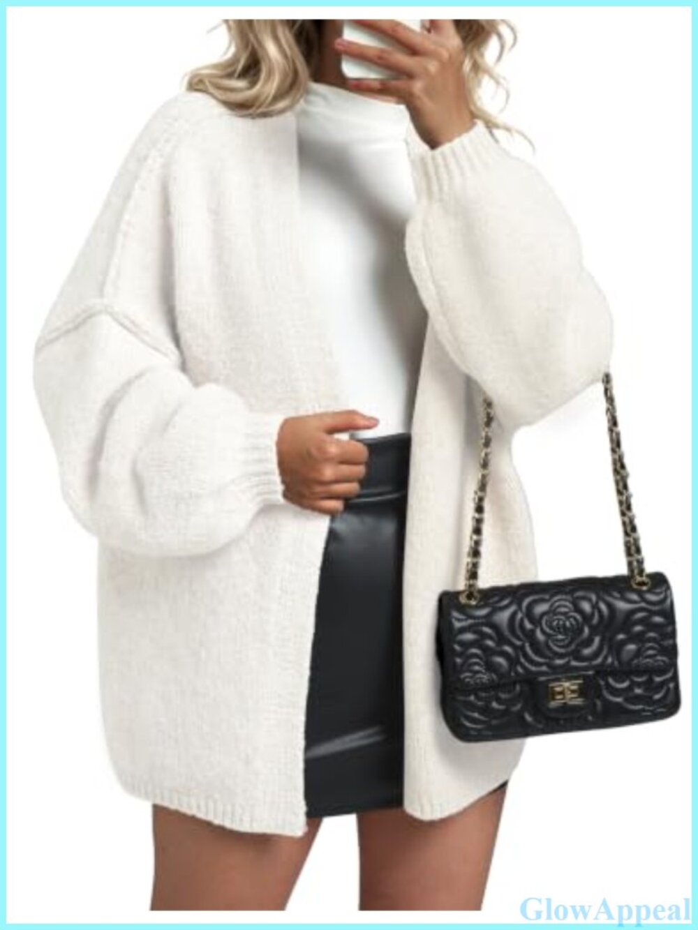 Oversized Open Front Knit Cardigan Long Lantern Sleeve Fall Sweater